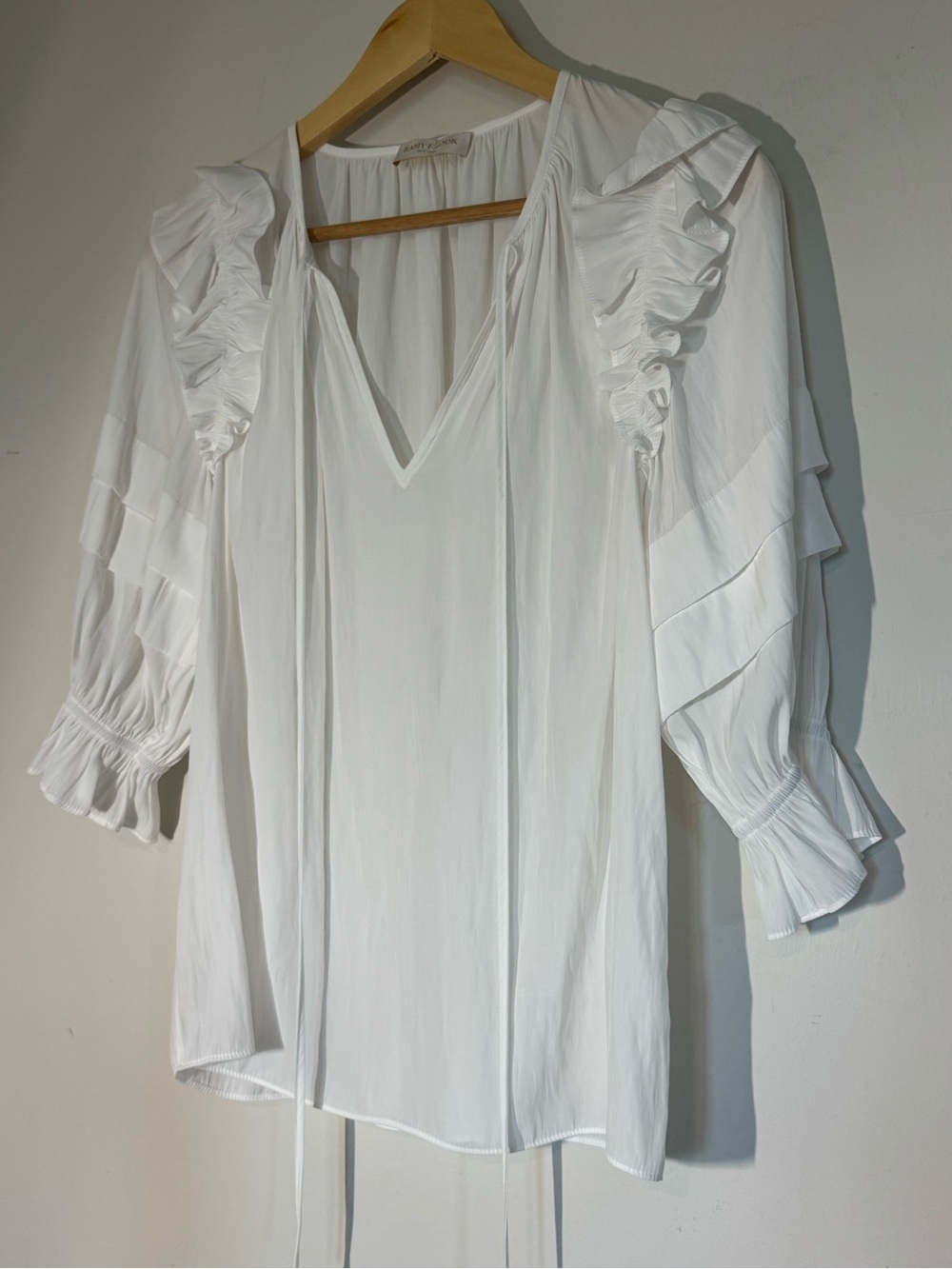 Ramy Brook Samira White Ruffle Tie Neck Blouse Estimated Medium - Picture 11 of 12